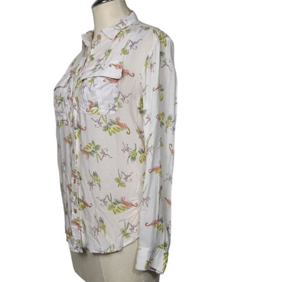 Anthropologie- Maeve Blouse White Jungle Monkey 🐒 Tiger 🐅 Print Shirt Size 4 - Picture 4 of 8